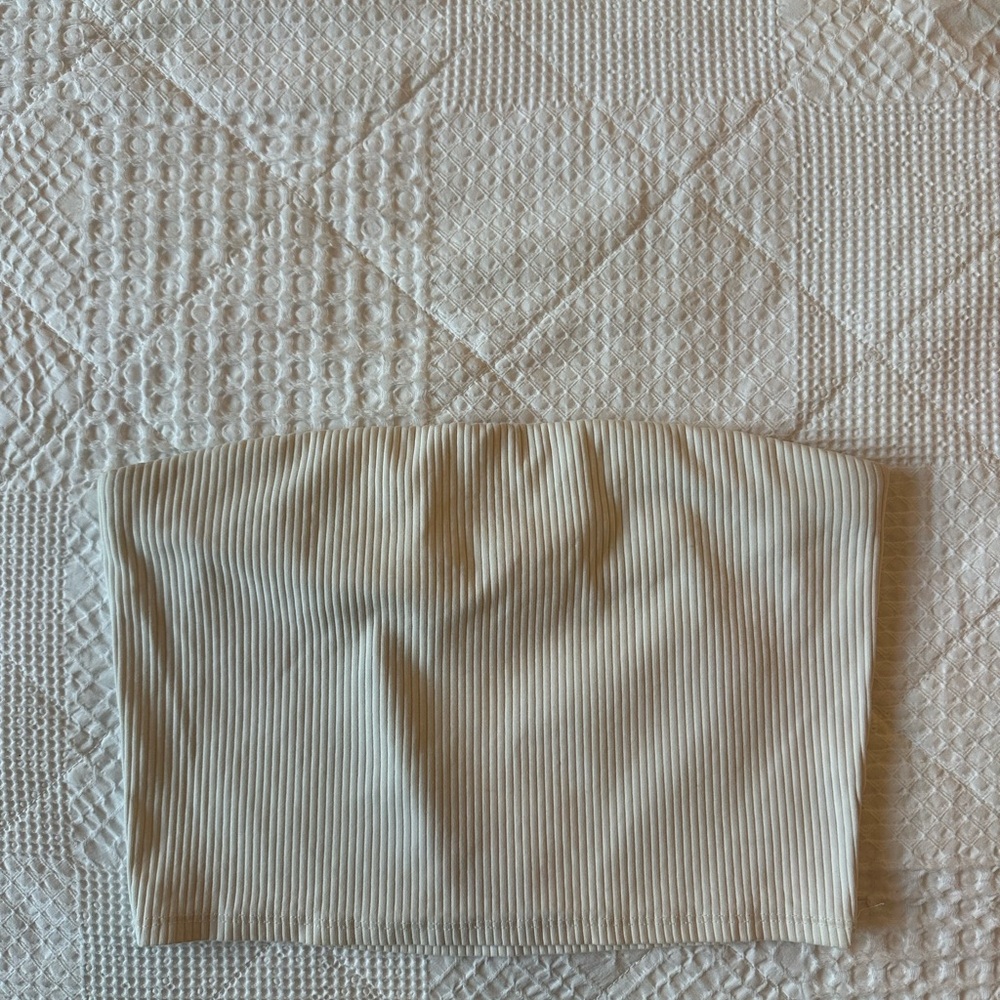 Madewell White Ribbed Strapless Crop Top | Size L